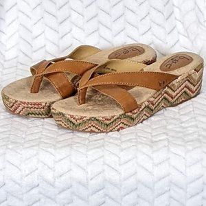 b.o.c. Size 8 Leather Wedge Chevron Jute Platform Sandal